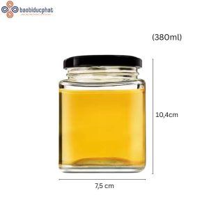 Hũ thủy tinh vuông đựng mật ong dung tích 380ml