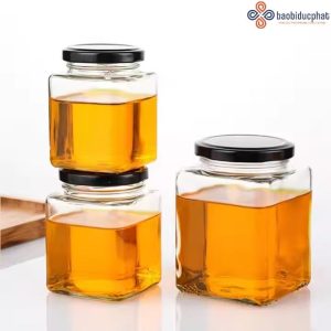 Hũ thủy tinh vuông đựng mật ong dung tích 380ml