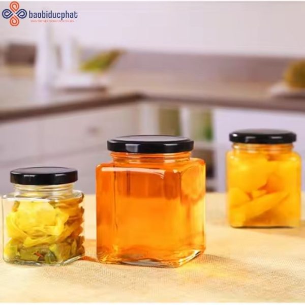 Hũ thủy tinh vuông đựng mật ong dung tích 380ml
