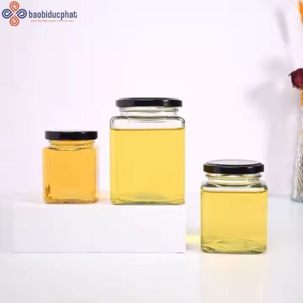 Hũ thủy tinh vuông đựng mật ong dung tích 380ml