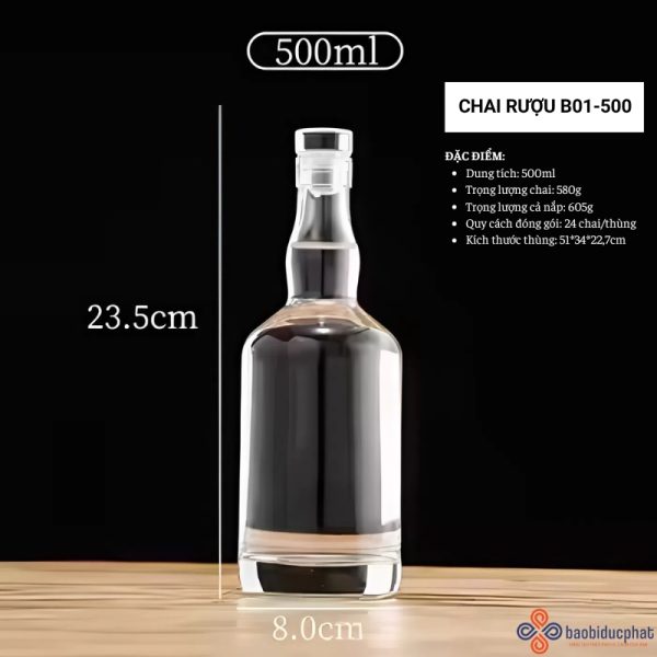 Chai thủy tinh đựng rượu B01-500 dung tích 500ml