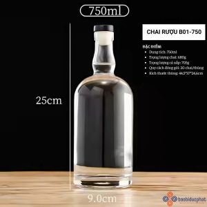 Chai thủy tinh đựng rượu B01-750 dung tích 750ml
