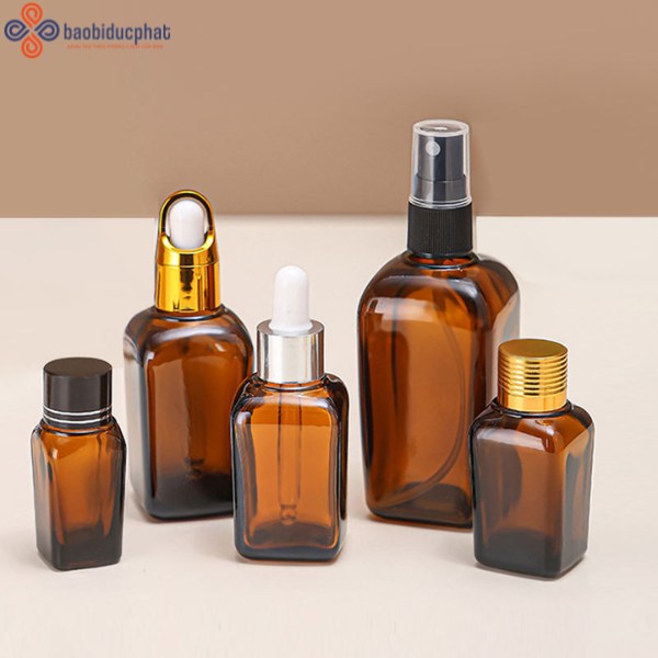 Chai thủy tinh dáng bầu màu nâu