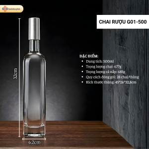Chai thủy tinh đựng rượu G01-500 dáng cao